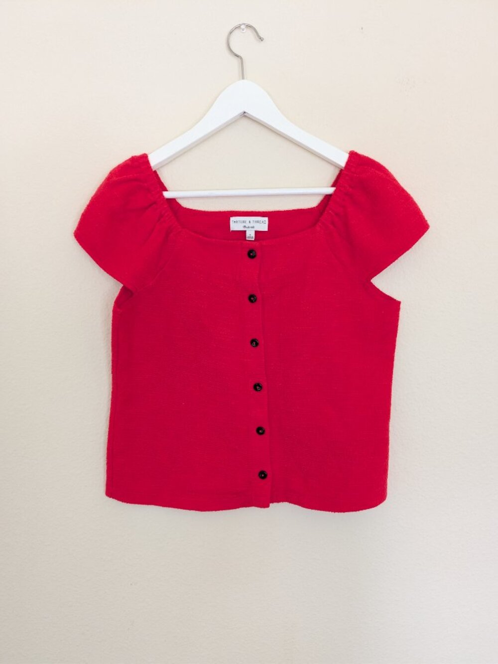 Madewell Texture & Threads Red Button Front Cap Sleeve Cotton Top Small Boho